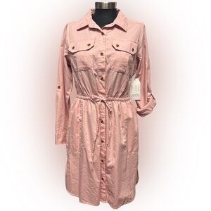 Time and Tru Pink Button Front Shirt Dress Small NWT